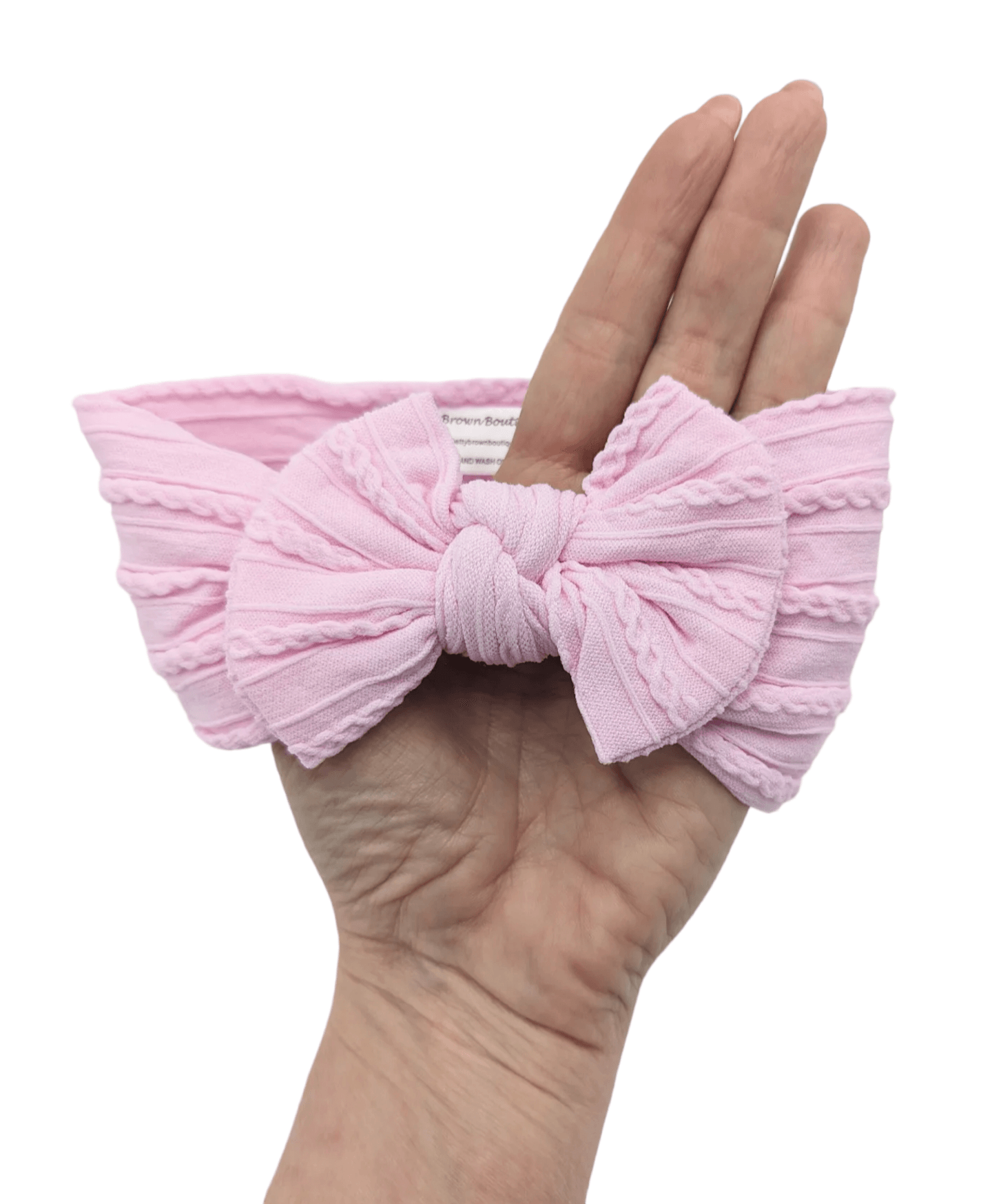 Carnation Pink Smaller Bow Cable Knit Headwrap - Betty Brown Boutique Ltd