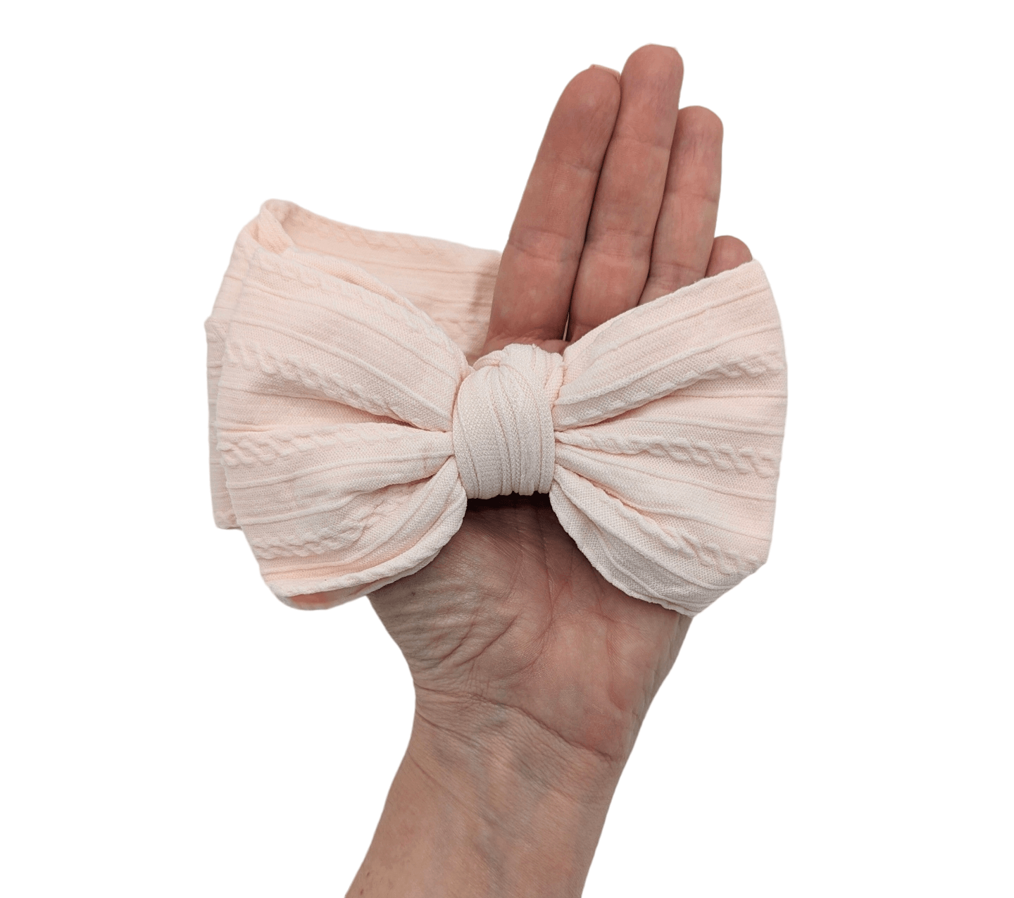 Baby Pink Larger Bow Cable Knit headwraps - Betty Brown Boutique Ltd