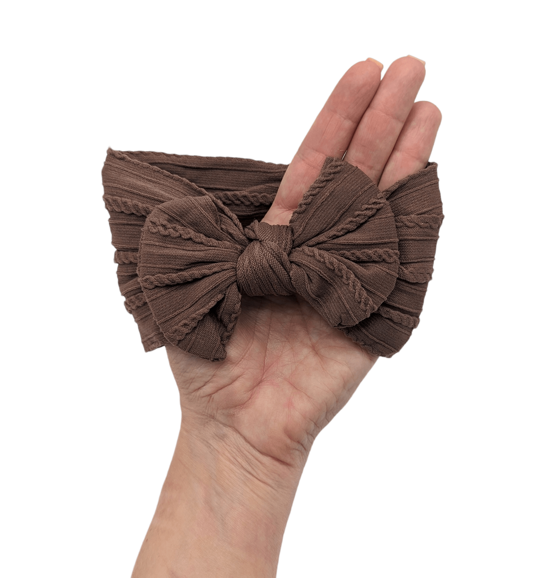 Walnut Smaller bow Cable Knit headwrap - Betty Brown Boutique Ltd