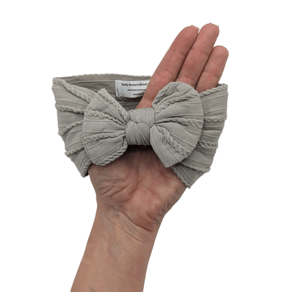 Elephant Grey Smaller Bow Cable Knit Headwrap - Betty Brown Boutique Ltd