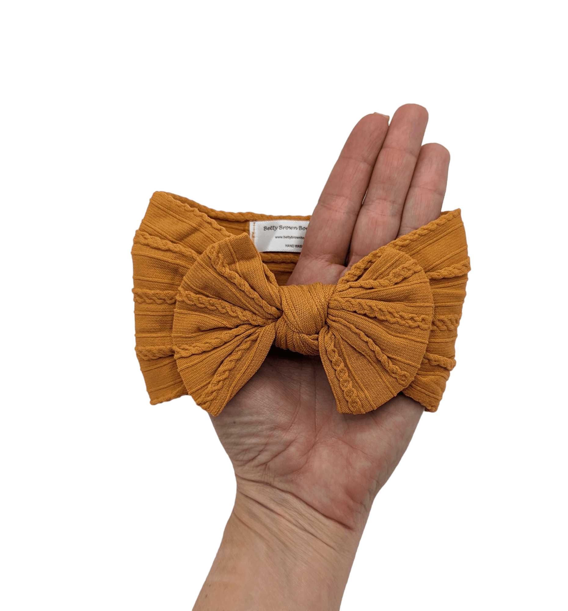 Autumn Leaf Smaller Bow Cable Knit Headwrap - Betty Brown Boutique Ltd