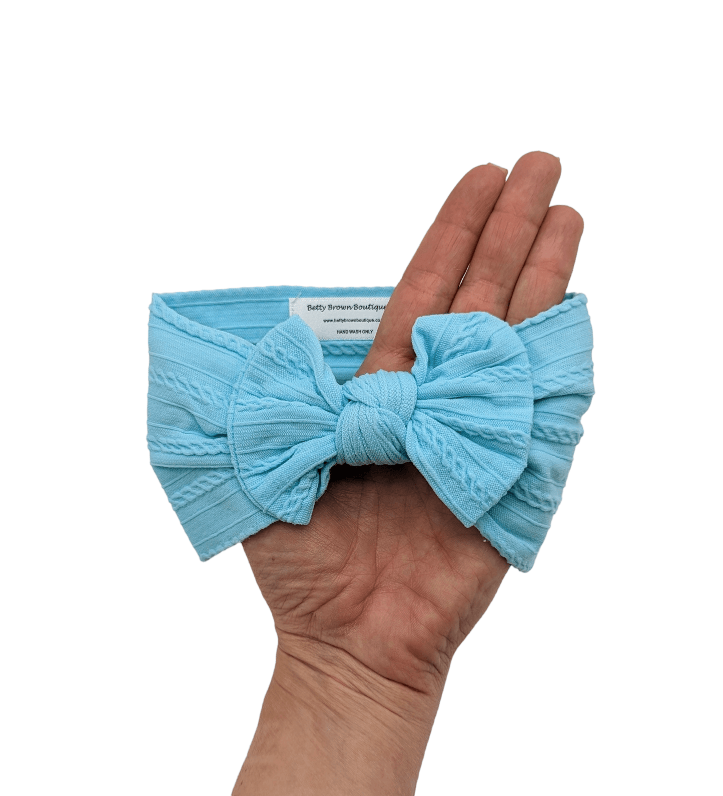 Turquoise Blue Smaller Bow Cable Knit Headwrap - Betty Brown Boutique Ltd