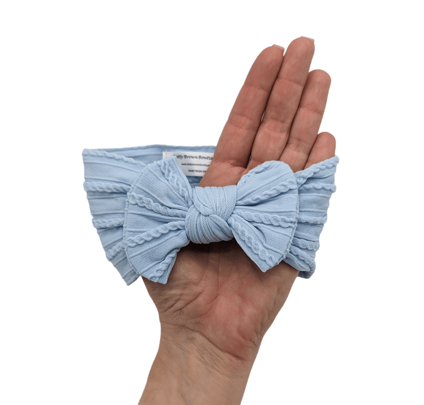 Baby Blue Smaller Bow Cable Knit Headwrap - Betty Brown Boutique Ltd