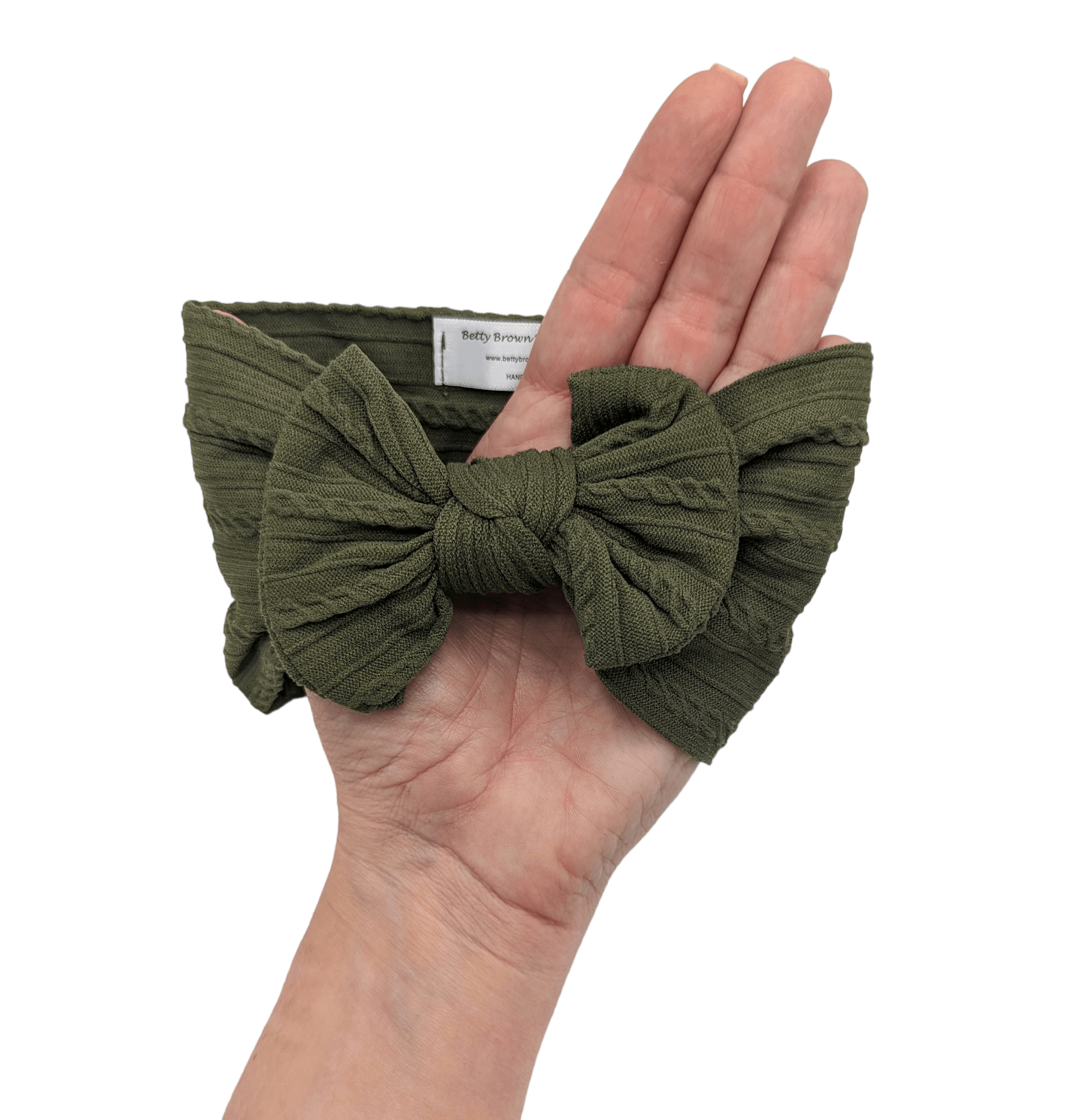 Khaki Green Smaller Bow Cable Knit Headwrap - Betty Brown Boutique Ltd