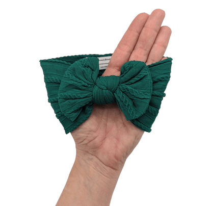 Bottle Green Smaller Bow Cable Knit Headwrap - Betty Brown Boutique Ltd
