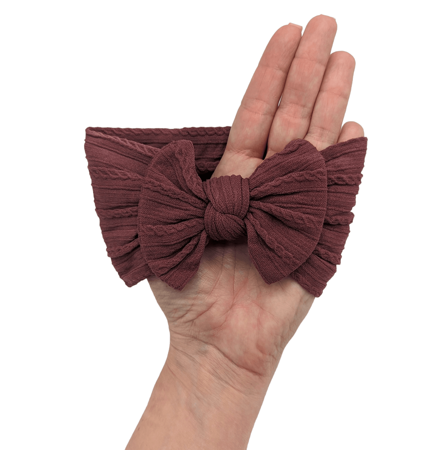 Red Wine Smaller Bow Cable Knit Headwrap - Betty Brown Boutique Ltd