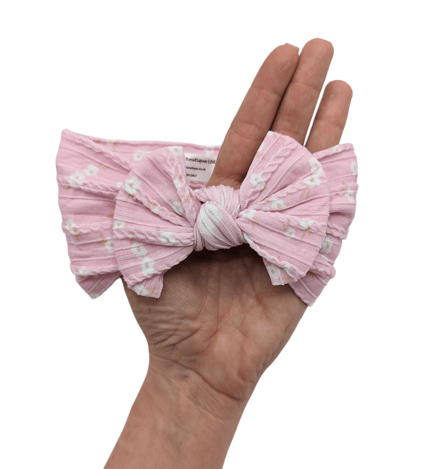 Pink Ditsy Floral Smaller Bow Cable Knit Headwrap - Betty Brown Boutique Ltd