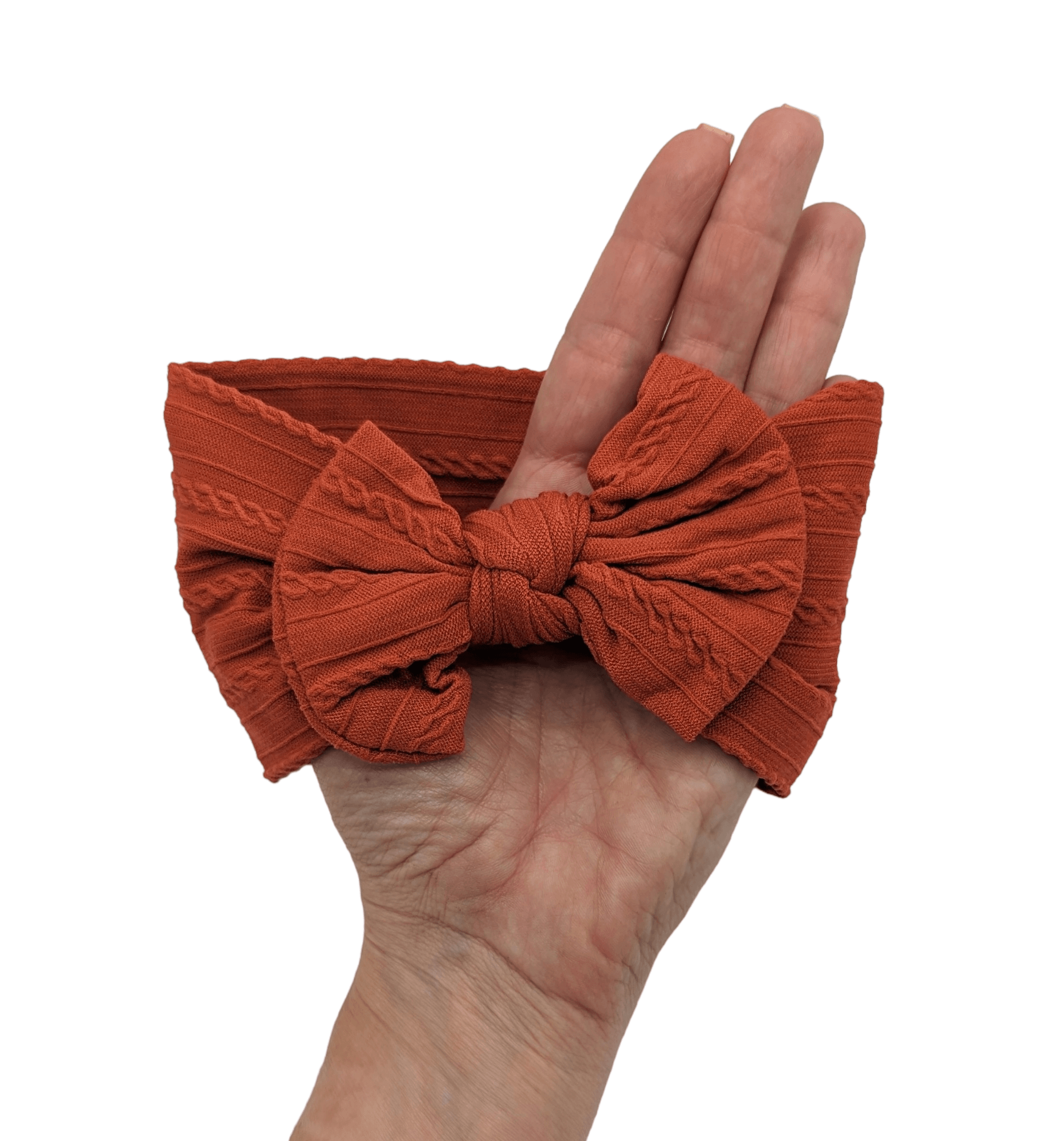 Rust Orange Smaller Bow Cable knit headwrap - Betty Brown Boutique Ltd