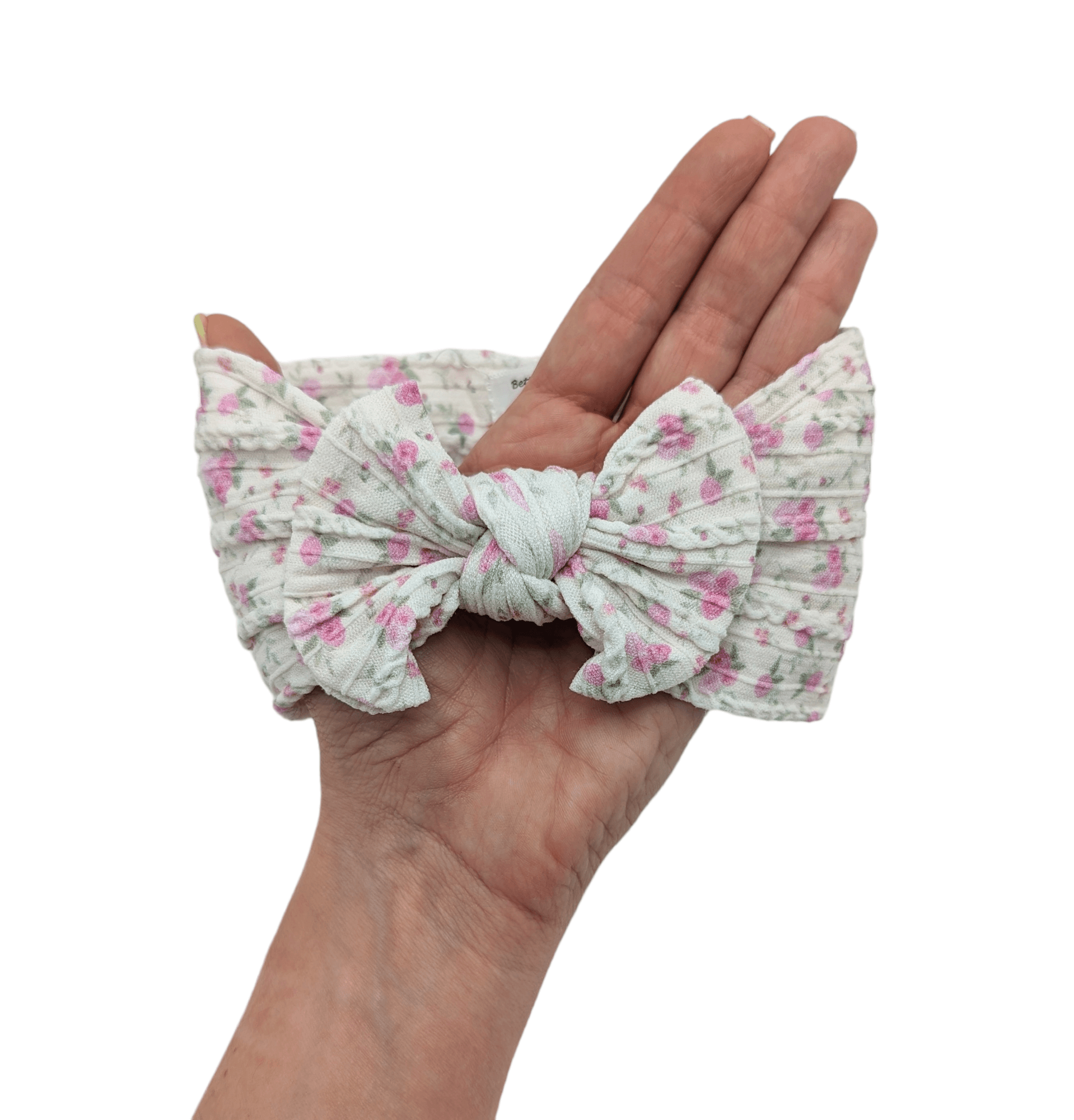 Pink Rose Floral Smaller Bow Cable Knit Headwrap - Betty Brown Boutique Ltd