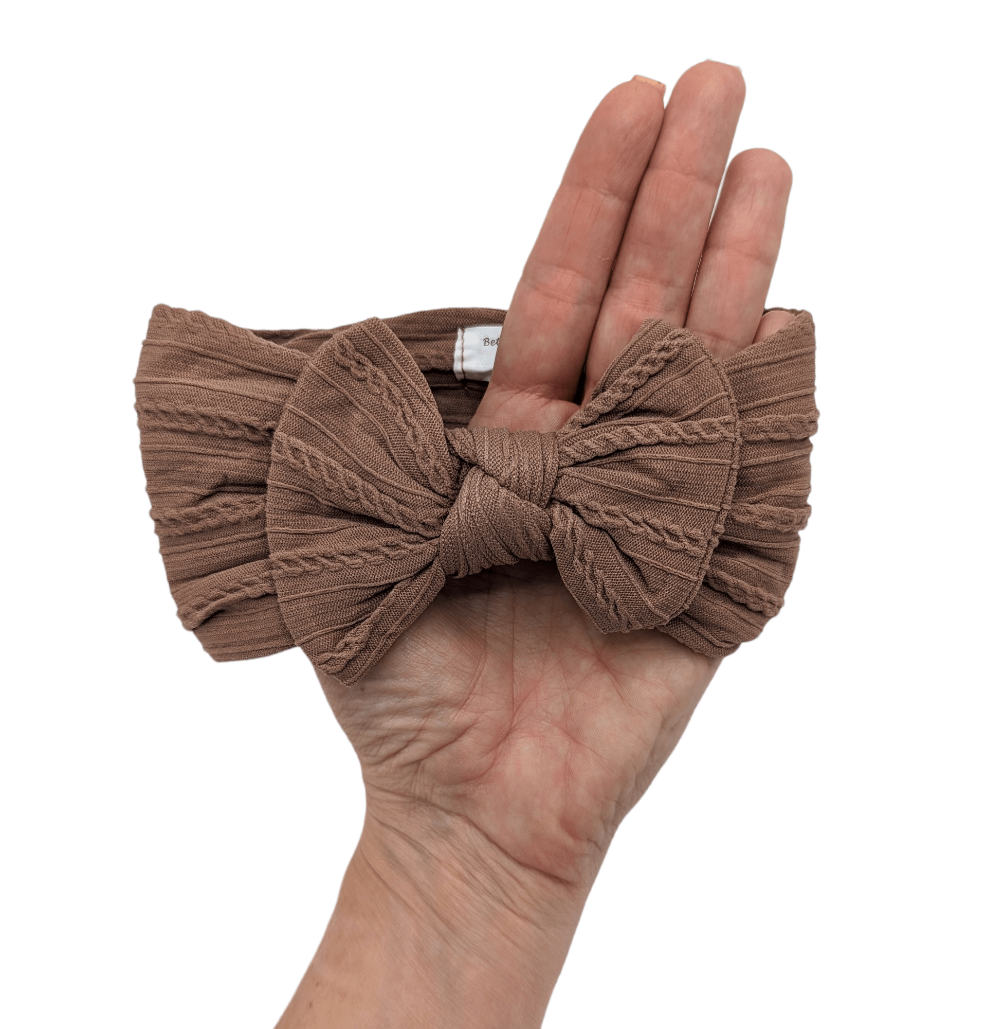 Dark Chocolate Smaller Bow Cable Knit Headwrap - Betty Brown Boutique Ltd
