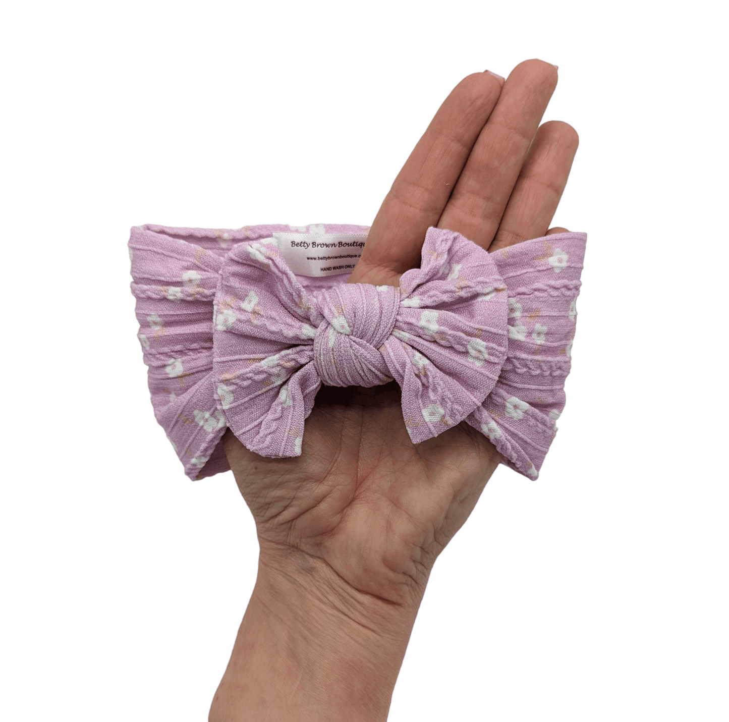 Lilac Ditsy Floral Smaller Bow Cable Knit Headwrap - Betty Brown Boutique Ltd