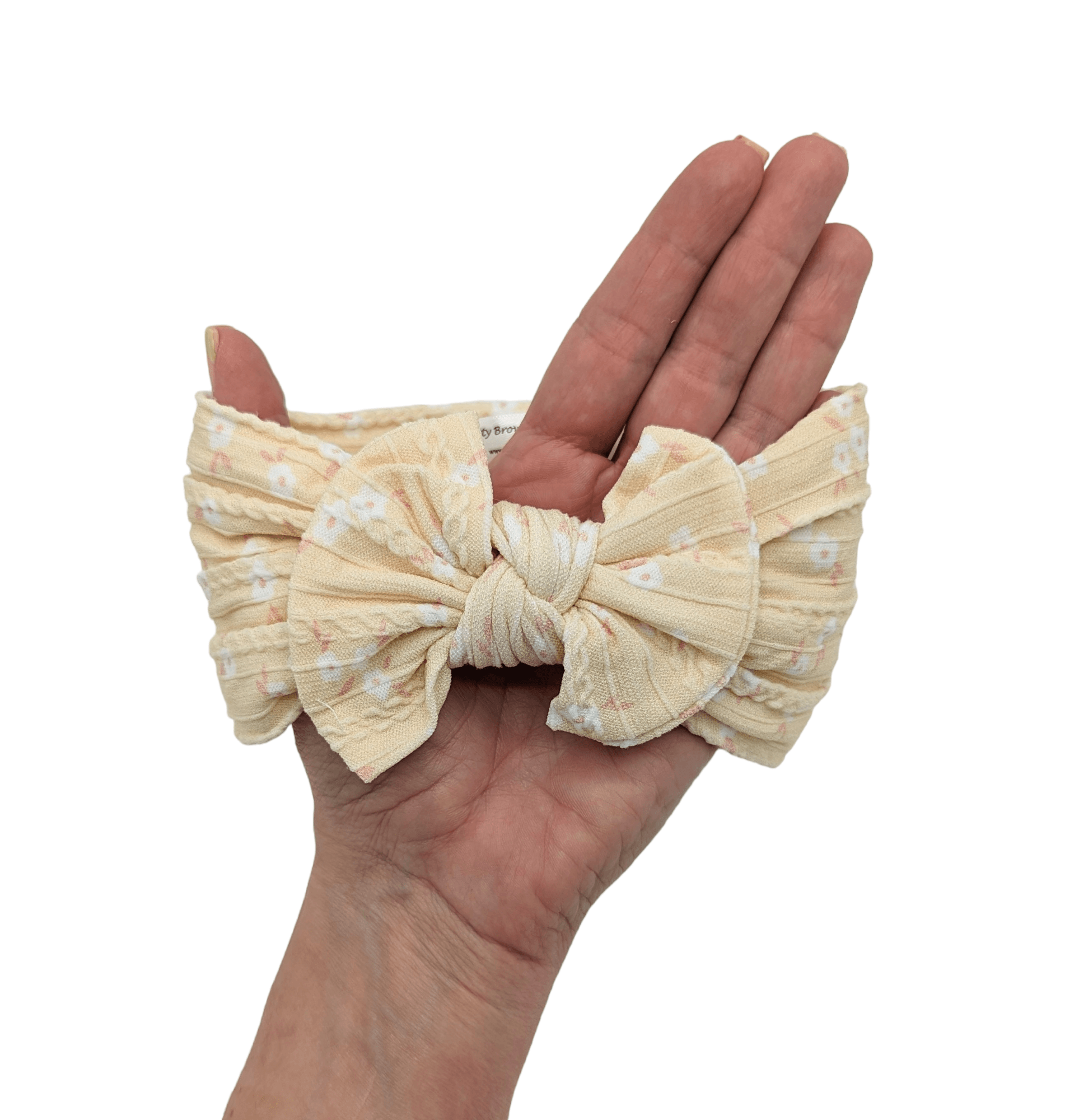 Lemon Ditsy Floral Smaller Bow Cable Knit headwrap - Betty Brown Boutique Ltd