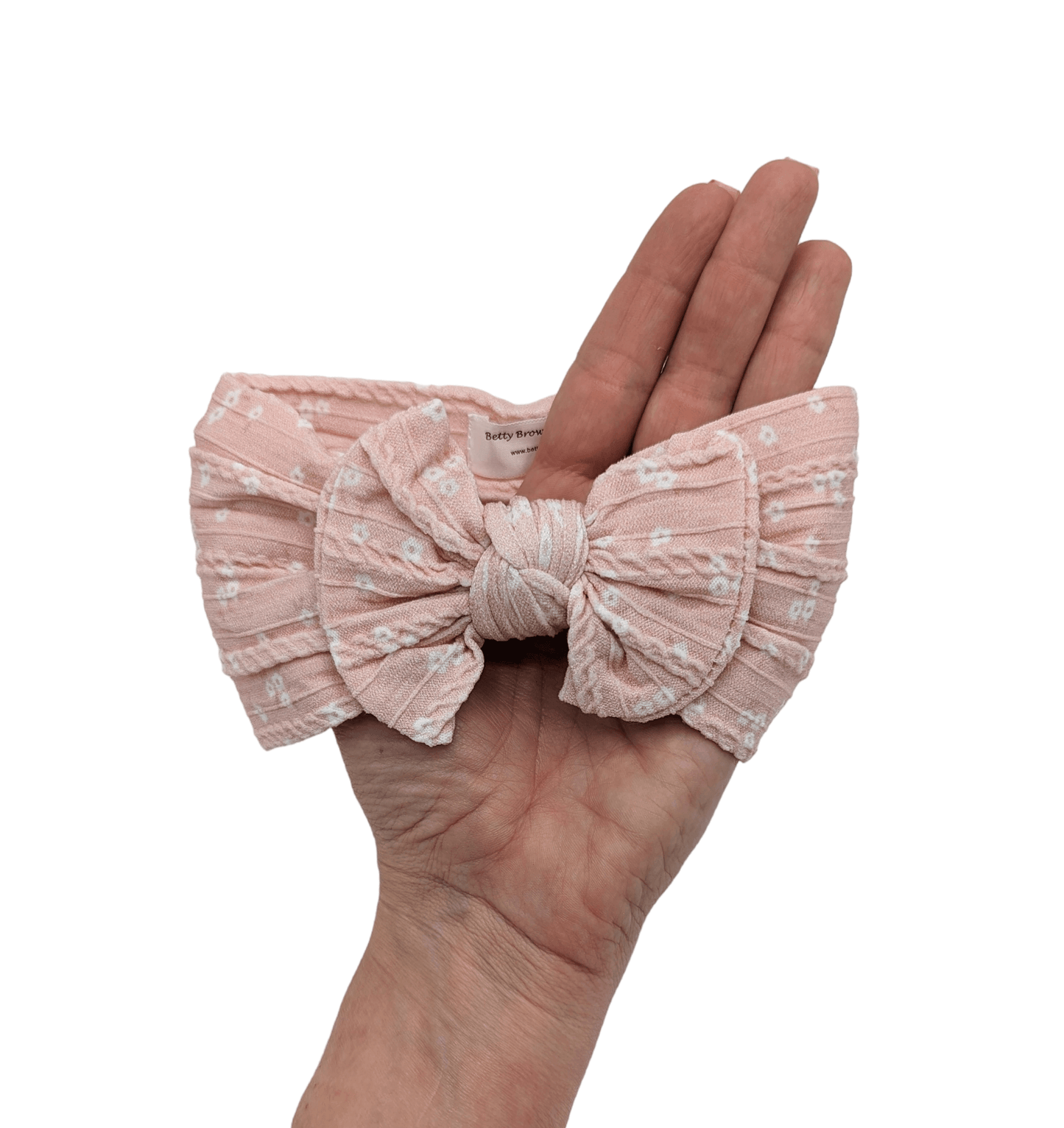 Peach Ditsy Floral Smaller Bow Cable Knit Headwrap - Betty Brown Boutique Ltd