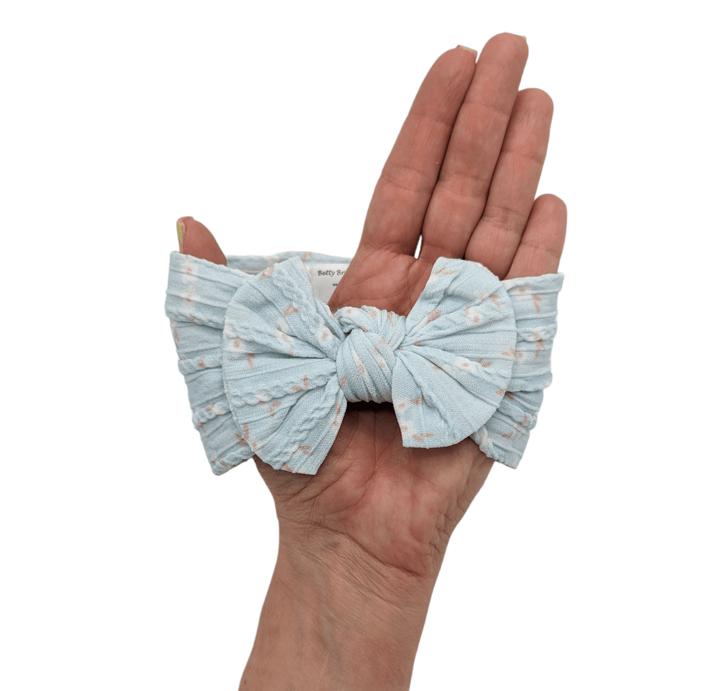 Light Blue Ditsy Floral Smaller Bow Cable Knit Headwrap - Betty Brown Boutique Ltd