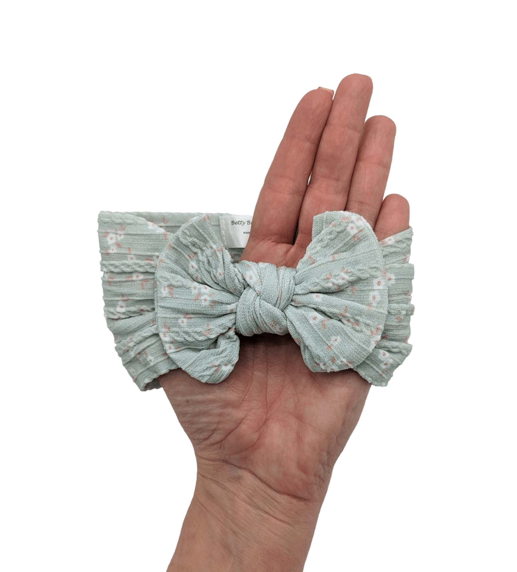 Aqua Ditsy Floral Smaller Bow Cable Knit Headwrap - Betty Brown Boutique Ltd