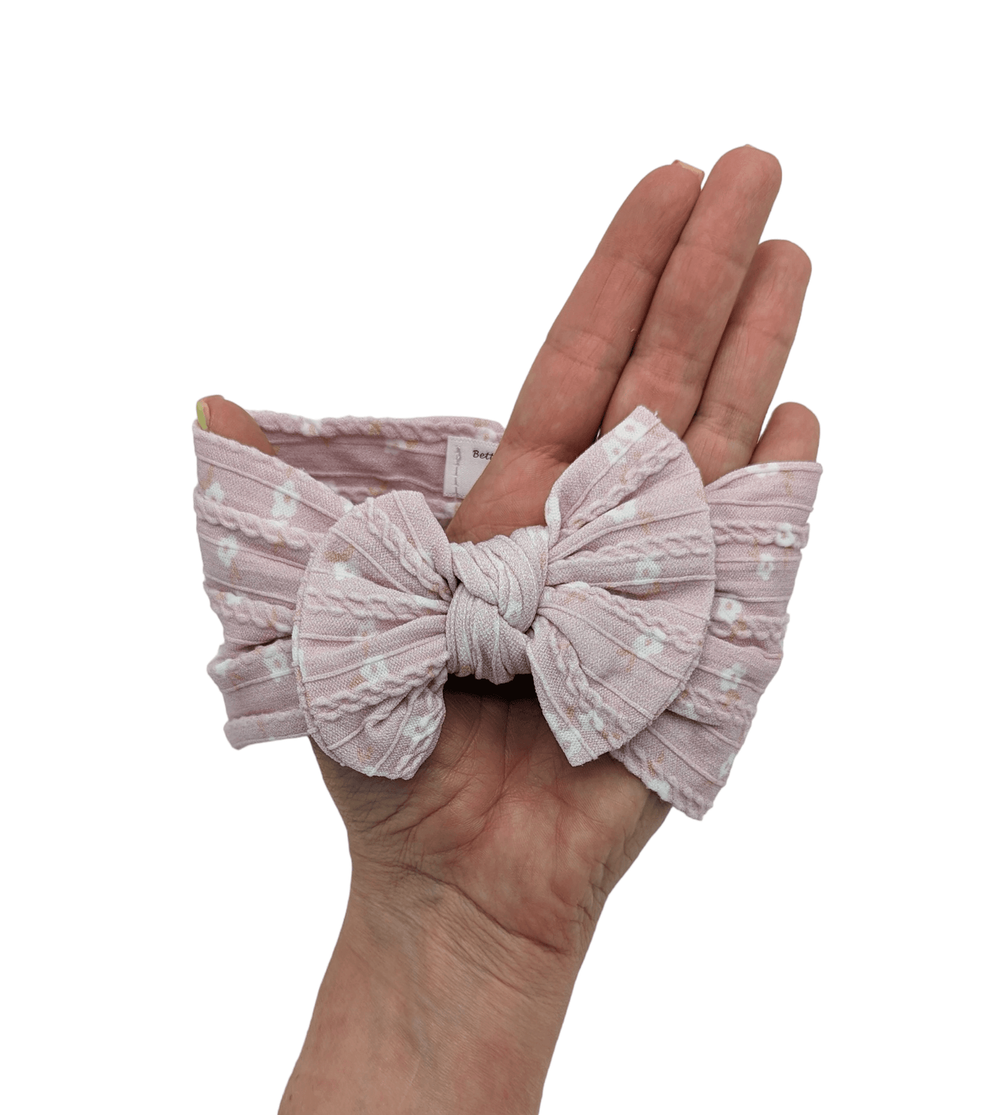 Pale Mauve Ditsy Floral Smaller Bow Cable Knit Headwrap - Betty Brown Boutique Ltd