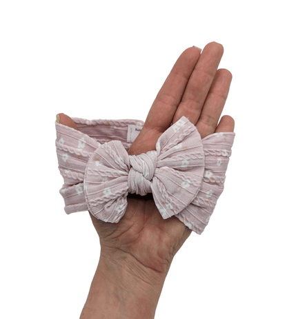 Pale Mauve Ditsy Floral Smaller Bow Cable Knit Headwrap - Betty Brown Boutique Ltd