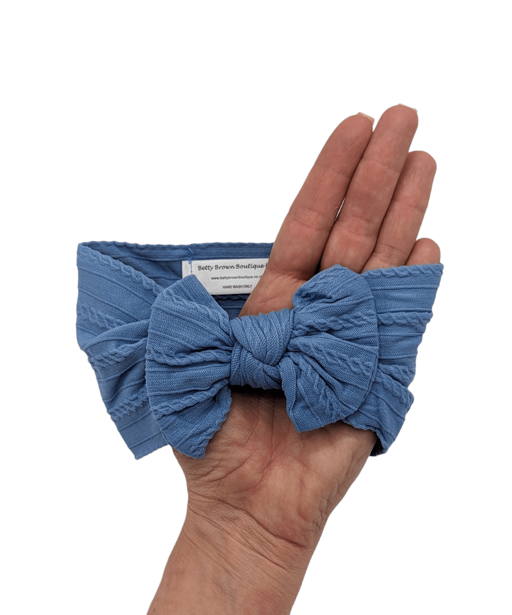 Denim Blue Smaller Bow Cable Knit Headwrap - Betty Brown Boutique Ltd