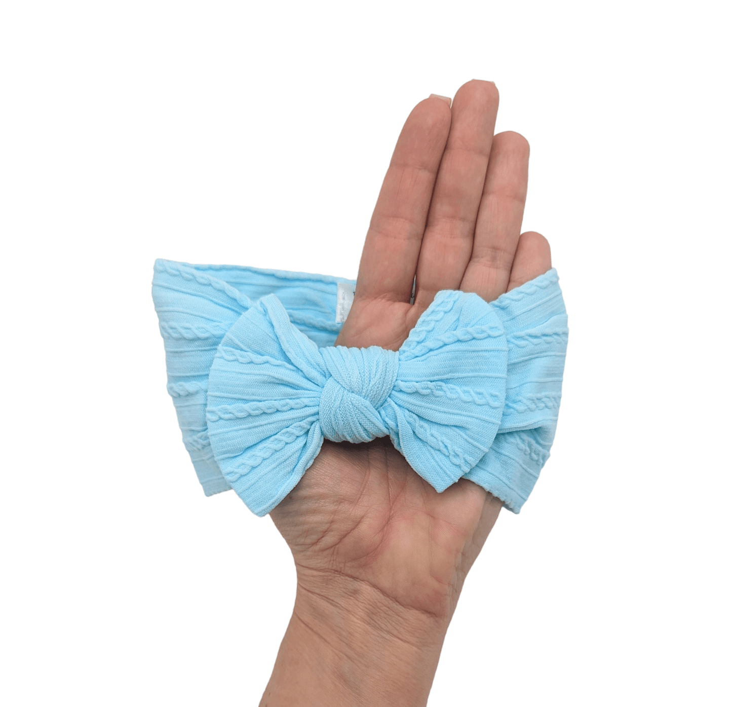 Light Blue Smaller Bow Cable knit Headwrap - Betty Brown Boutique Ltd
