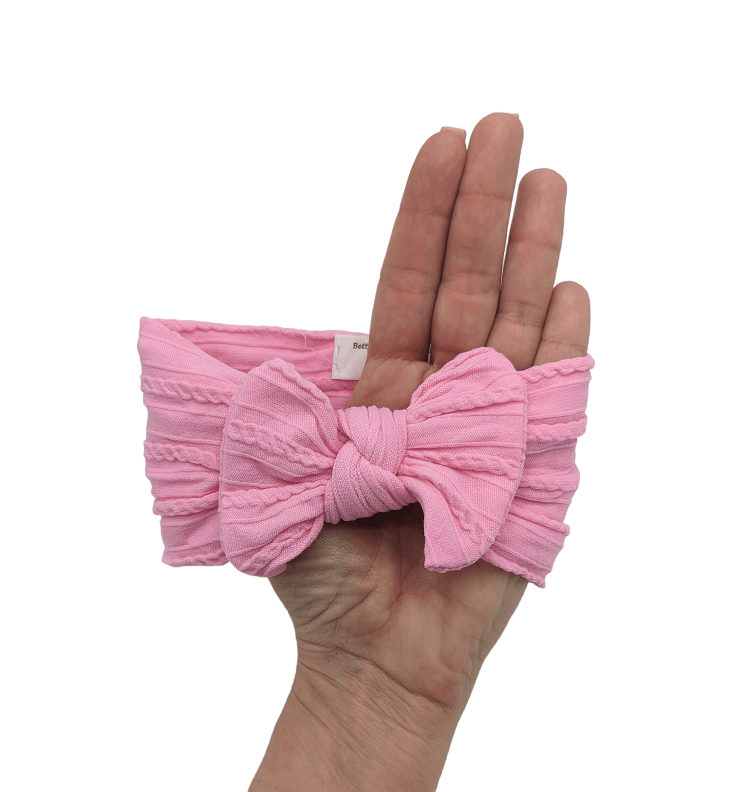 Candy Pink Smaller Bow Cable Knit Headwrap - Betty Brown Boutique Ltd