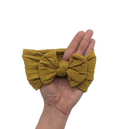Mustard Smaller Bow Cable Knit Headwrap - Betty Brown Boutique Ltd