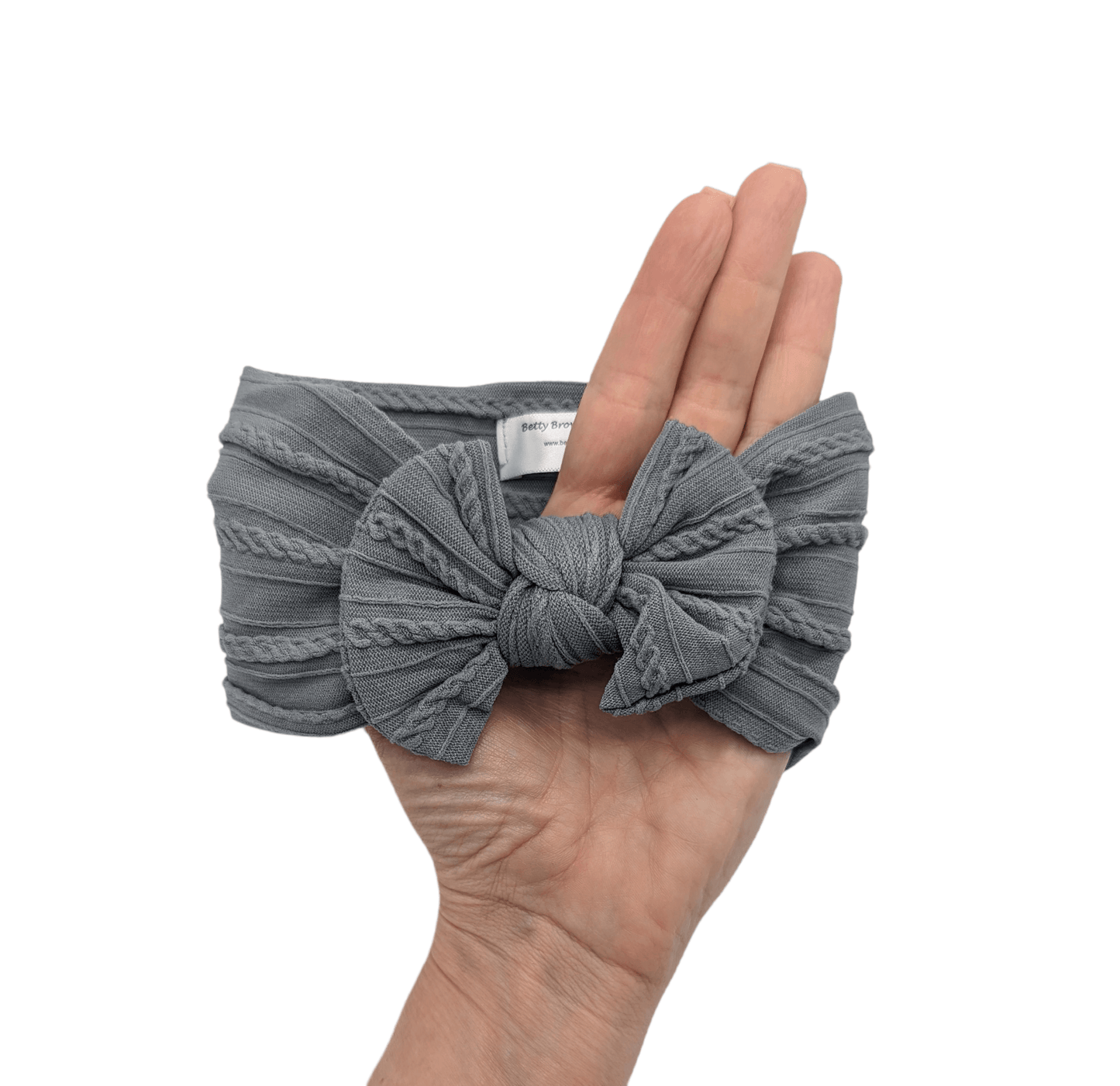 Grey Smaller Bow Cable Knit Headwrap - Betty Brown Boutique Ltd