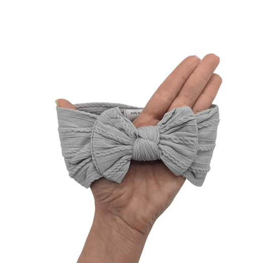Light Grey Smaller Bow Cable Knit Headwrap - Betty Brown Boutique Ltd