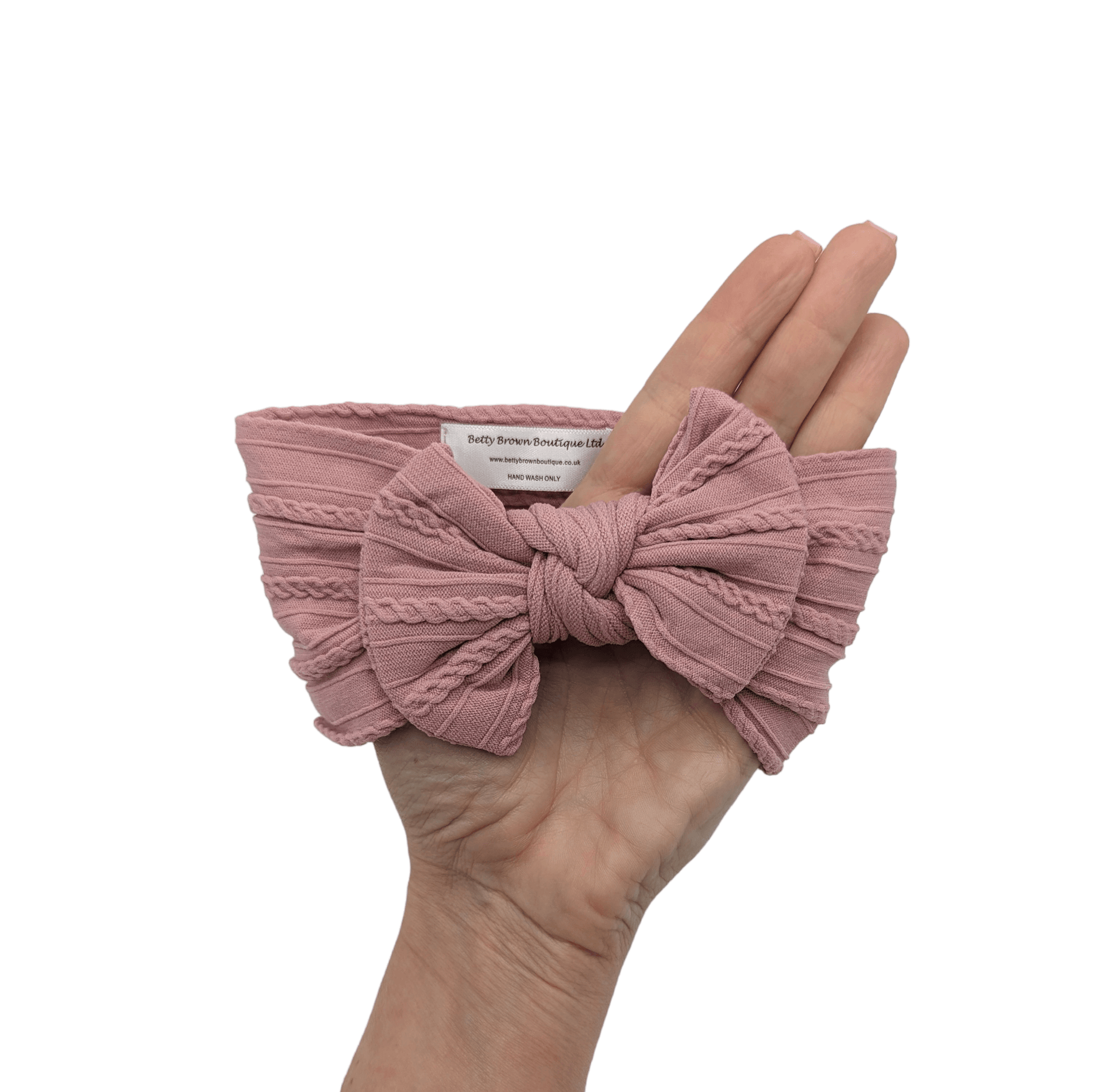 Darker Dusty Pink Smaller Bow Cable Knit Headwrap - Betty Brown Boutique Ltd