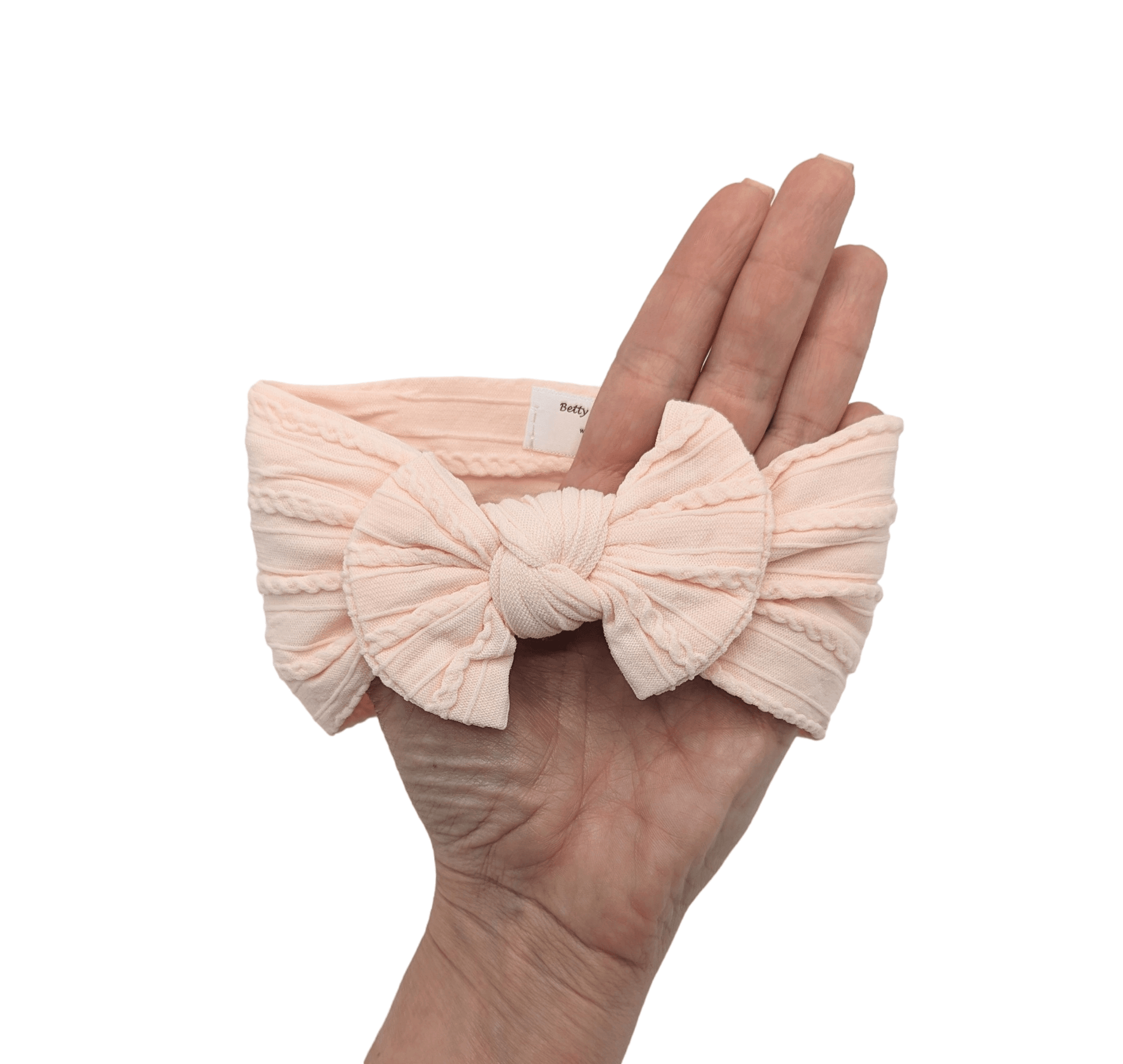 Light Peach Smaller Bow Cable Knit Headwrap - Betty Brown Boutique Ltd