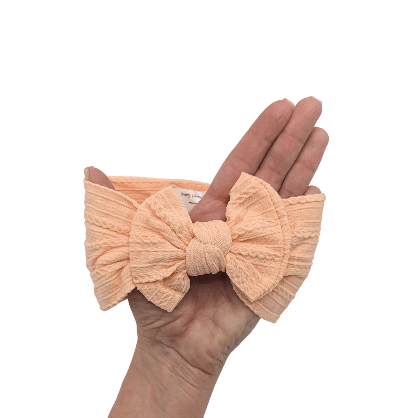 Peach Smaller Bow Cable Knit Headwrap - Betty Brown Boutique Ltd