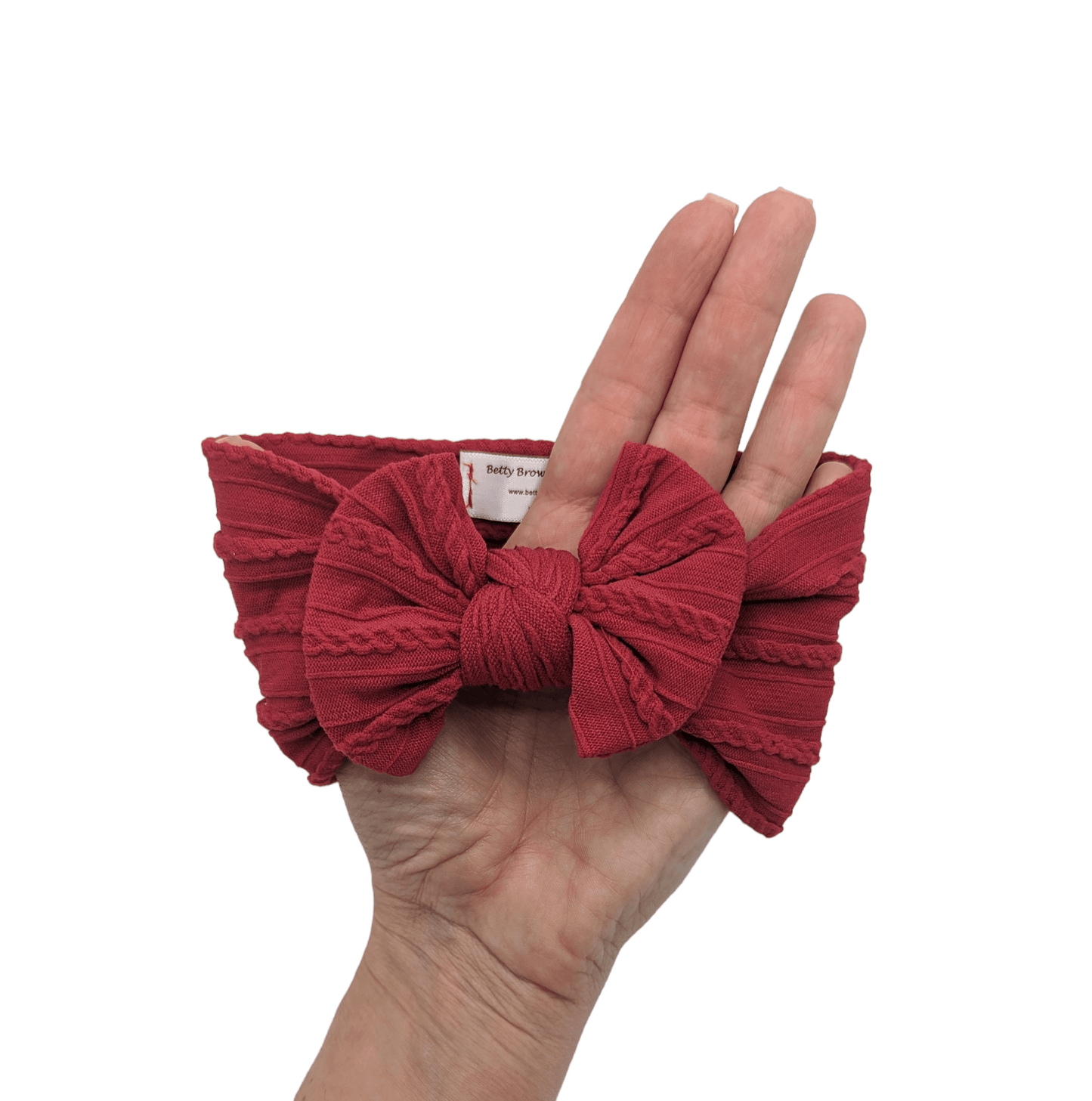 Raspberry Red Smaller Bow Cable Knit Headwrap - Betty Brown Boutique Ltd