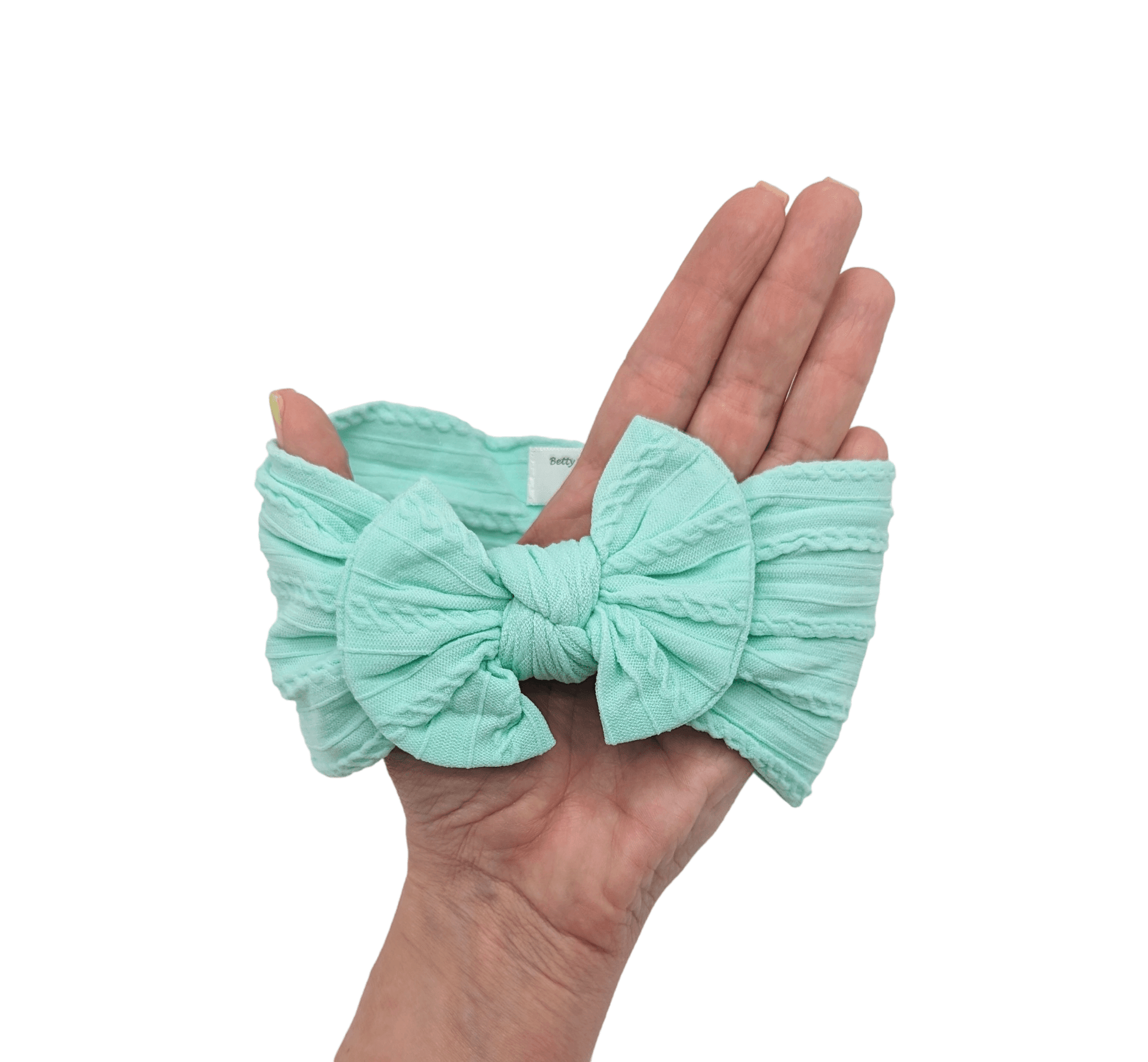 Mint Green Smaller Bow Cable Knit Headwrap - Betty Brown Boutique Ltd