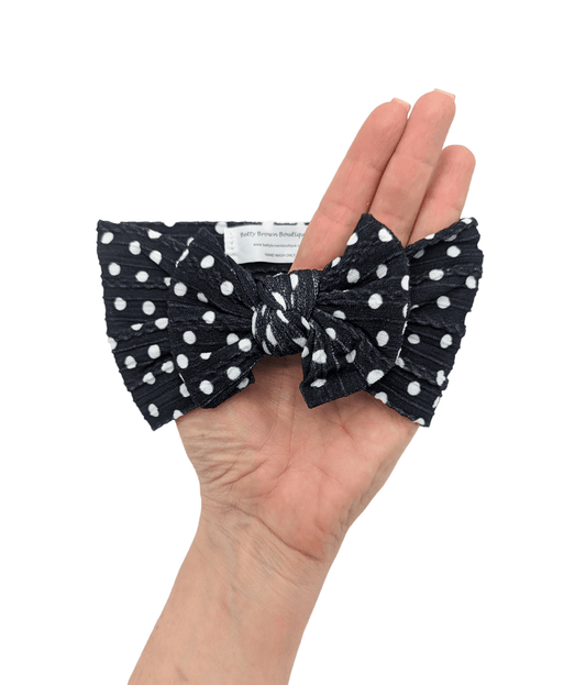 Black and White Polkadot Smaller Bow Cable Knit Headwrap - Betty Brown Boutique Ltd