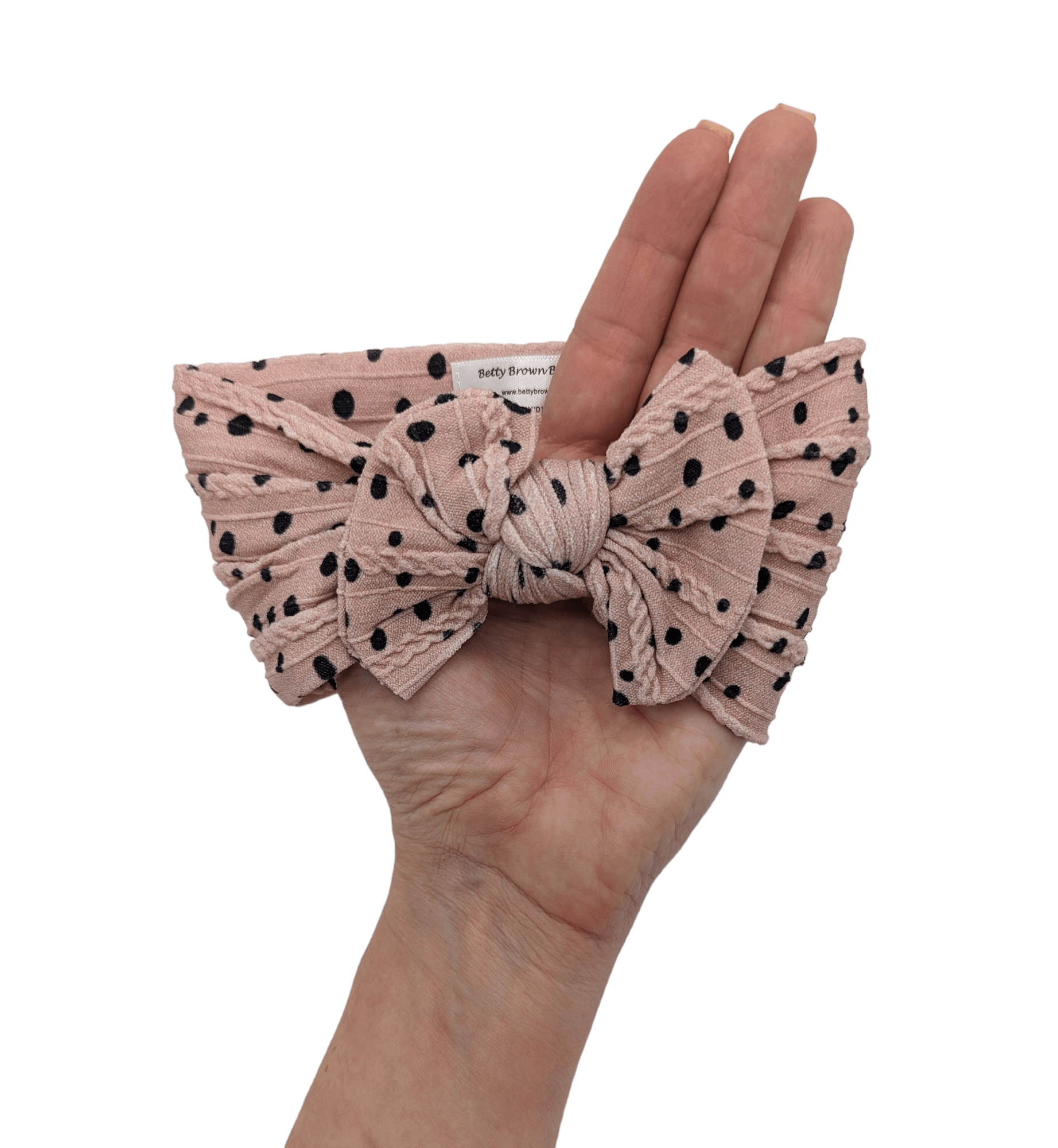 Beige and Black Dalmatian Print Cable Knit Smaller Bow Headwrap - Betty Brown Boutique Ltd