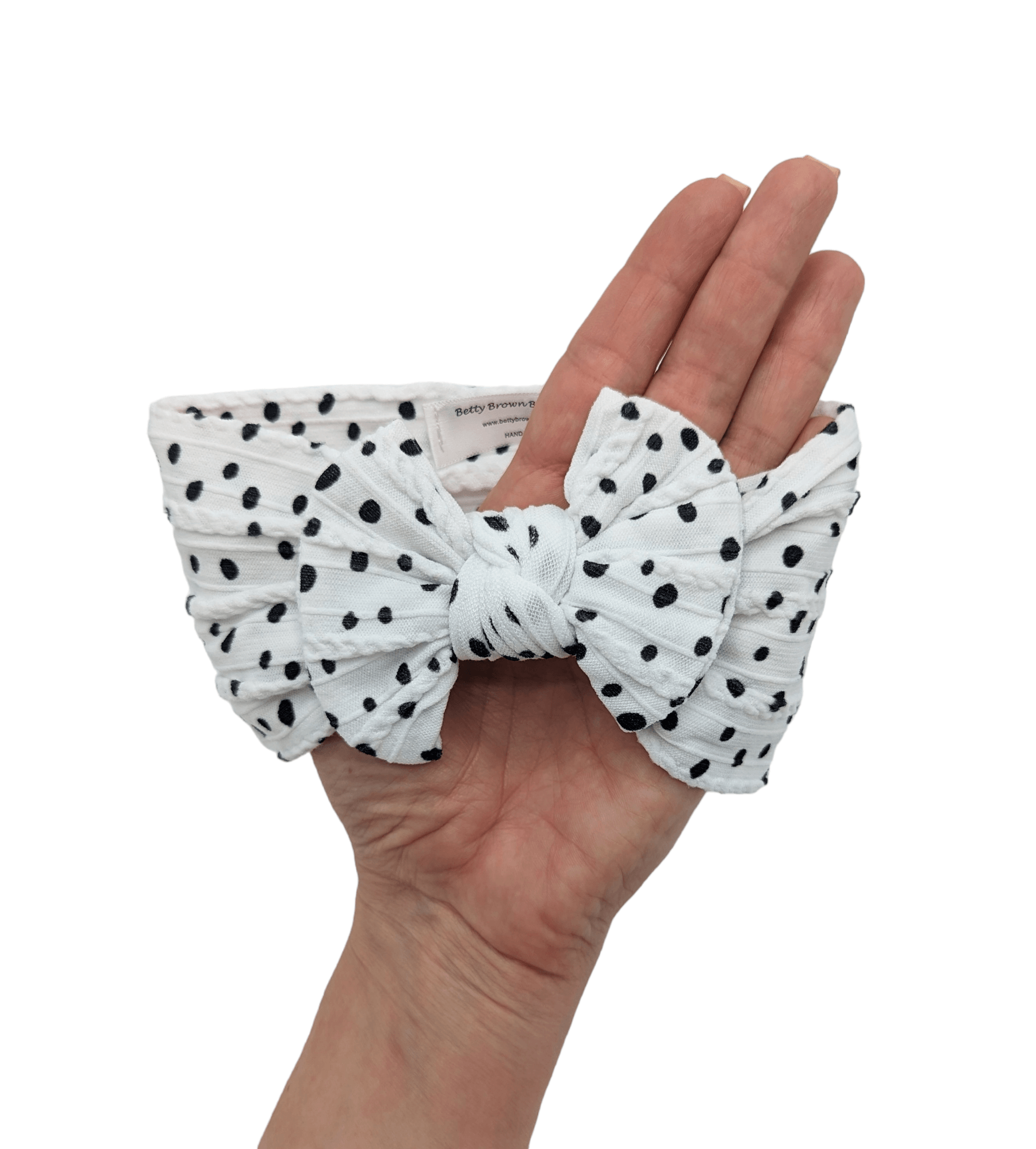 Black and White Dalmatian Smaller Bow Cable Knit Headwrap - Exclusive - Betty Brown Boutique Ltd