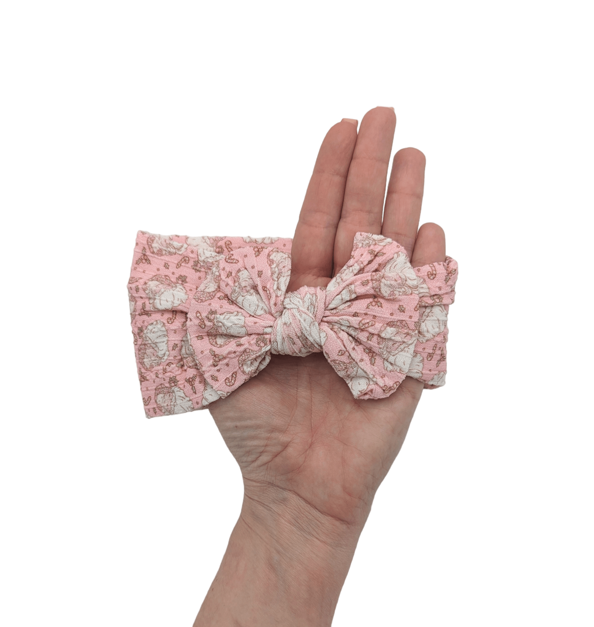 Light Pink Santa Christmas Smaller Bow Cable Knit Headwrap - Limited Edition - Betty Brown Boutique Ltd