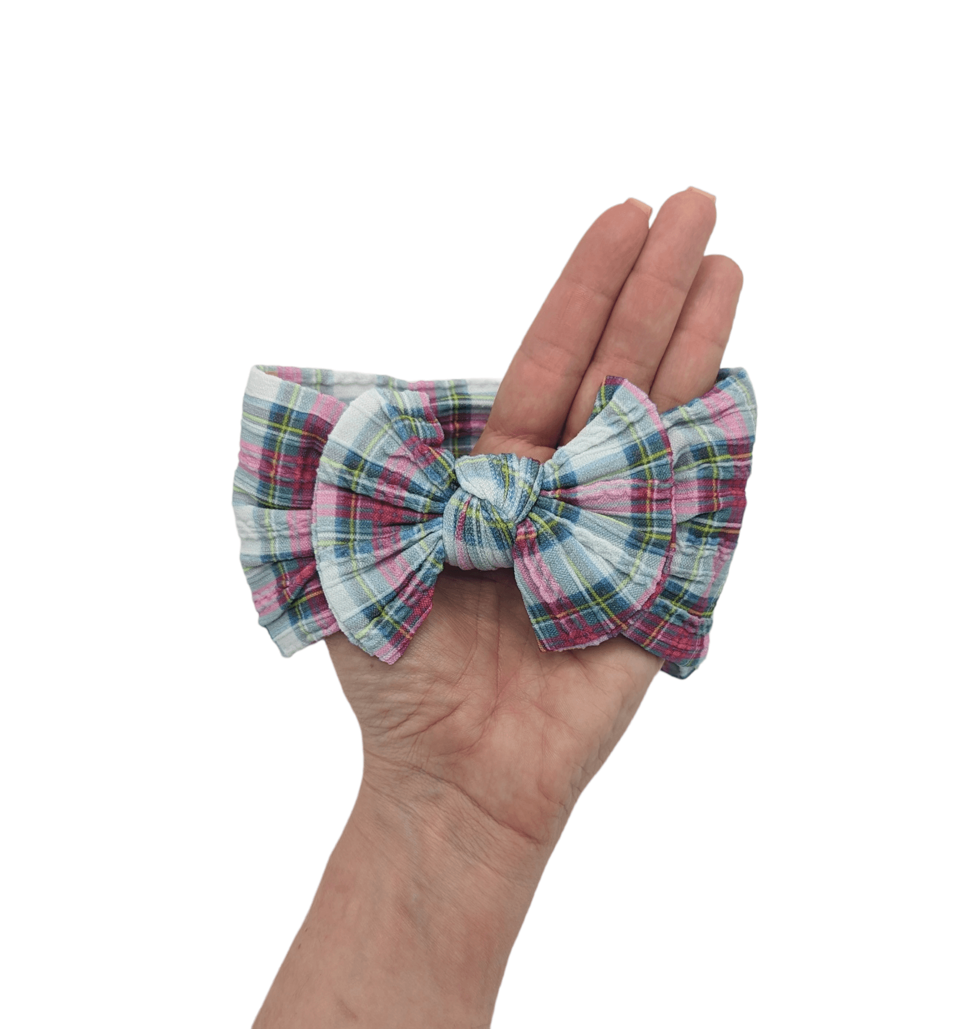 Green and Red Tartan Cable Knit Smaller Bow Headwrap - Betty Brown Boutique Ltd