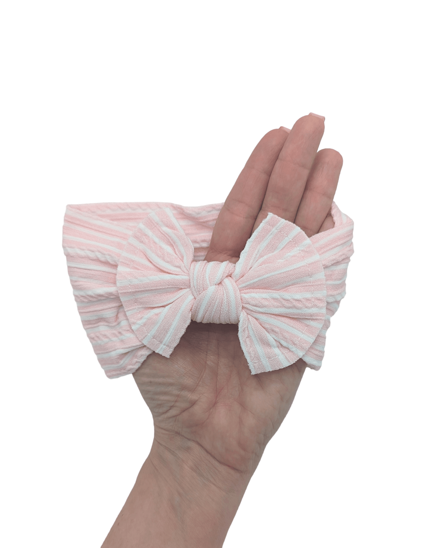 Pink and White Smaller Bow Pinstripe Cable Knit Headwrap - Betty Brown Boutique Ltd