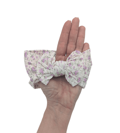 Lilac Rose Floral Smaller Bow Cable Knit Headwrap - Betty Brown Boutique Ltd