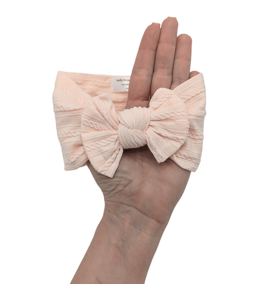 Baby Pink Smaller Bow Cable Knit Headwrap - Betty Brown Boutique Ltd
