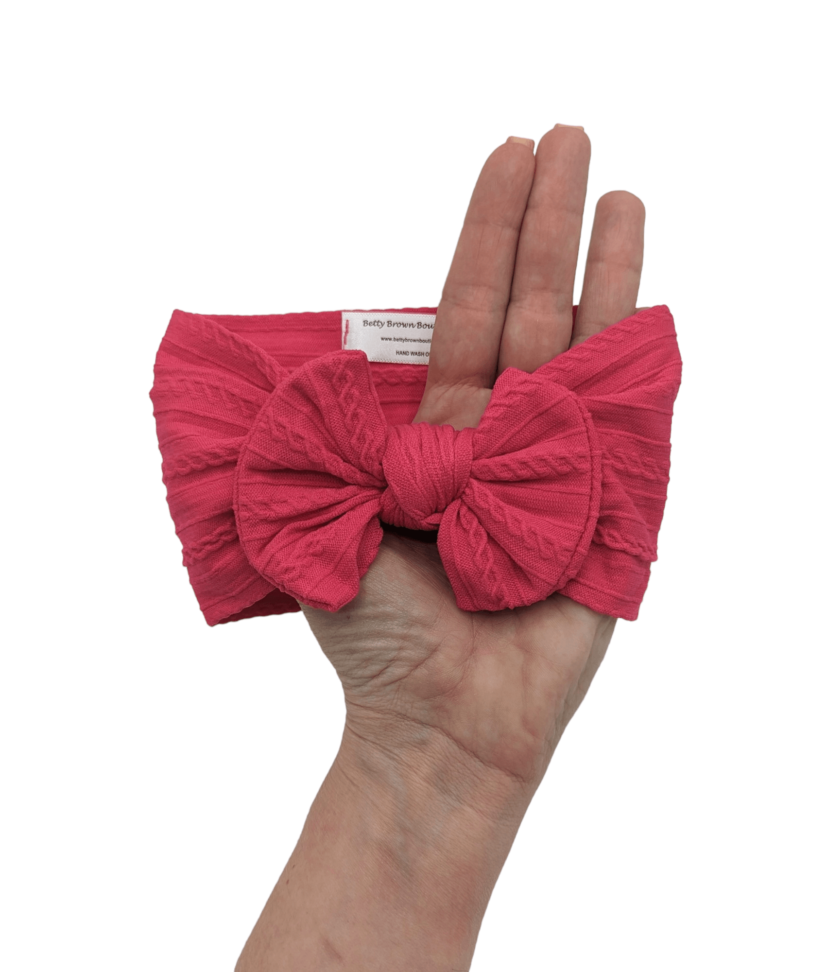 Hot Pink Smaller Bow Cable Knit Headwrap - Betty Brown Boutique Ltd