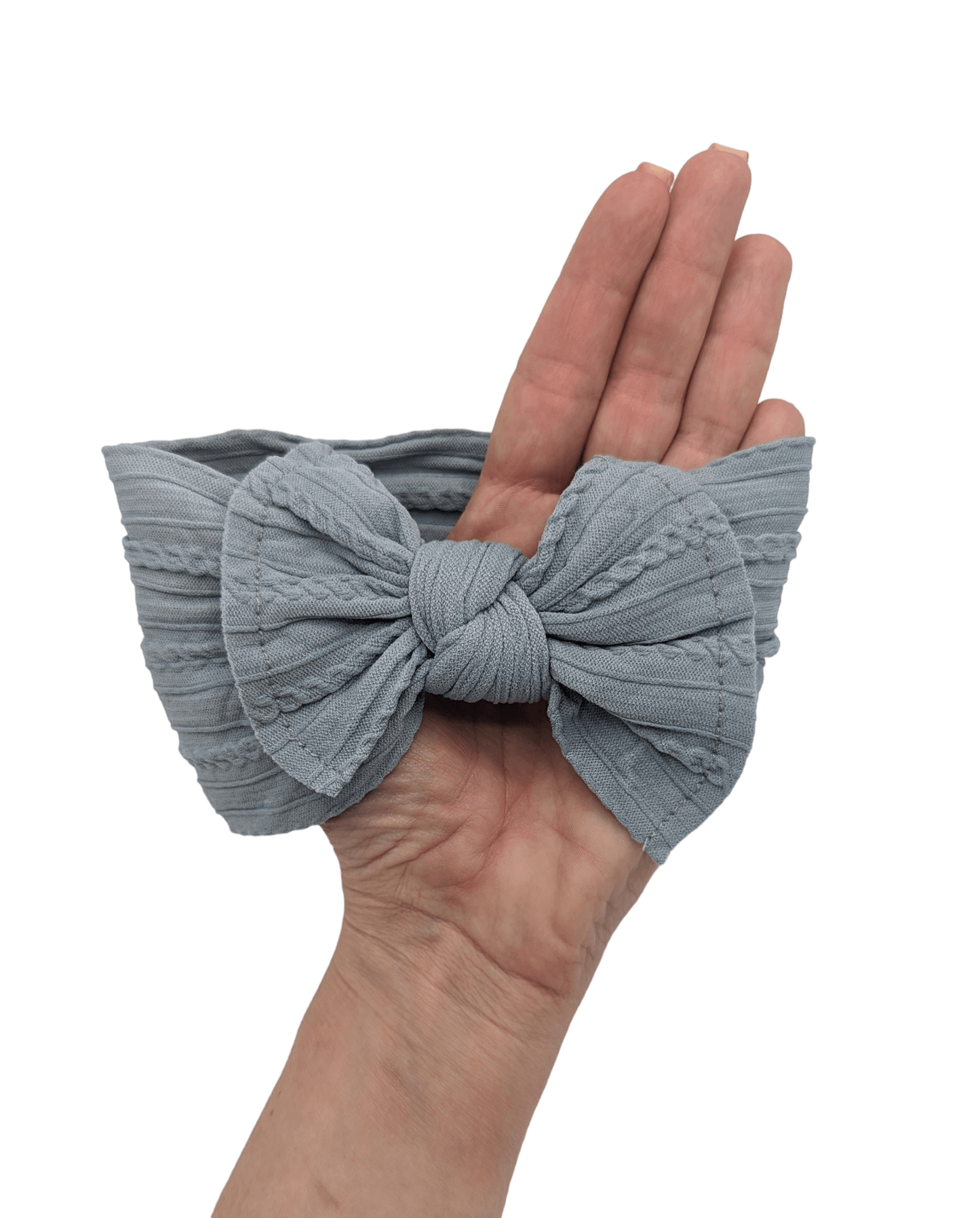 Dusty Blue Smaller Bow Cable Knit Headwrap - Betty Brown Boutique Ltd