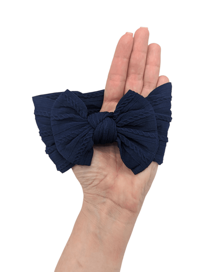 Navy Blue Smaller Bow Cable Knit Bow Headwrap - Betty Brown Boutique Ltd