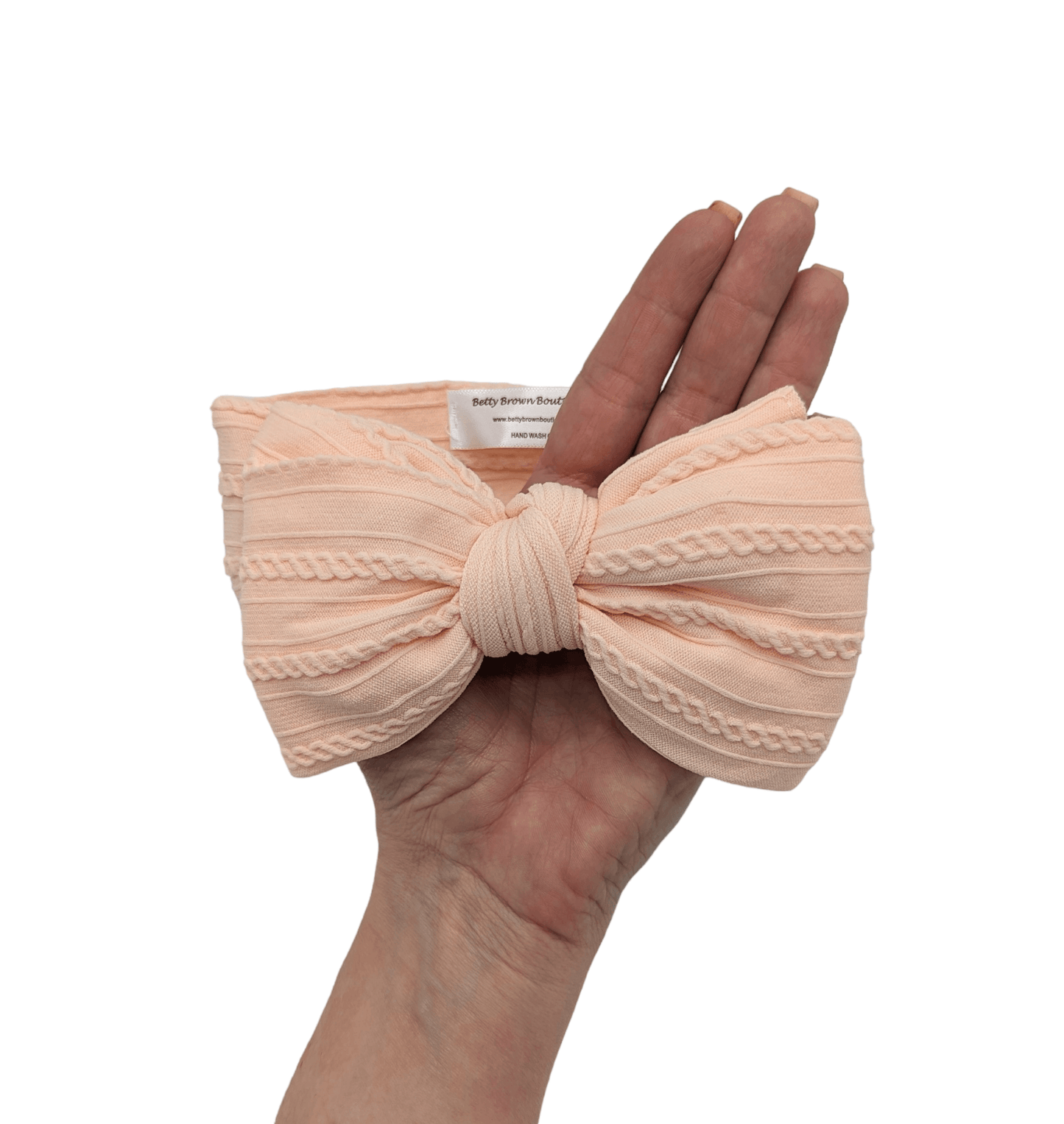 Light Peach Larger Bow Cable Knit Headwrap - Betty Brown Boutique Ltd