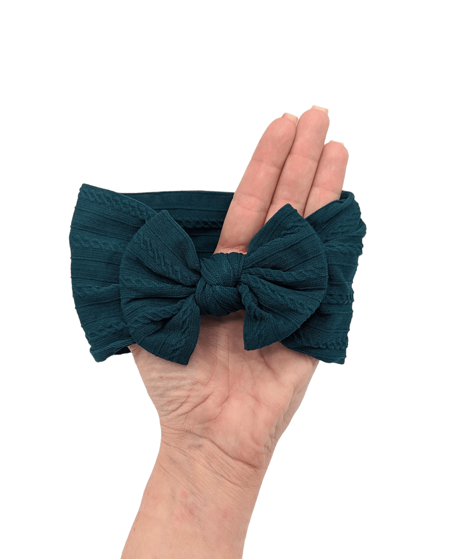 Forest Green Smaller Bow Cable Knit Headwrap - Betty Brown Boutique Ltd