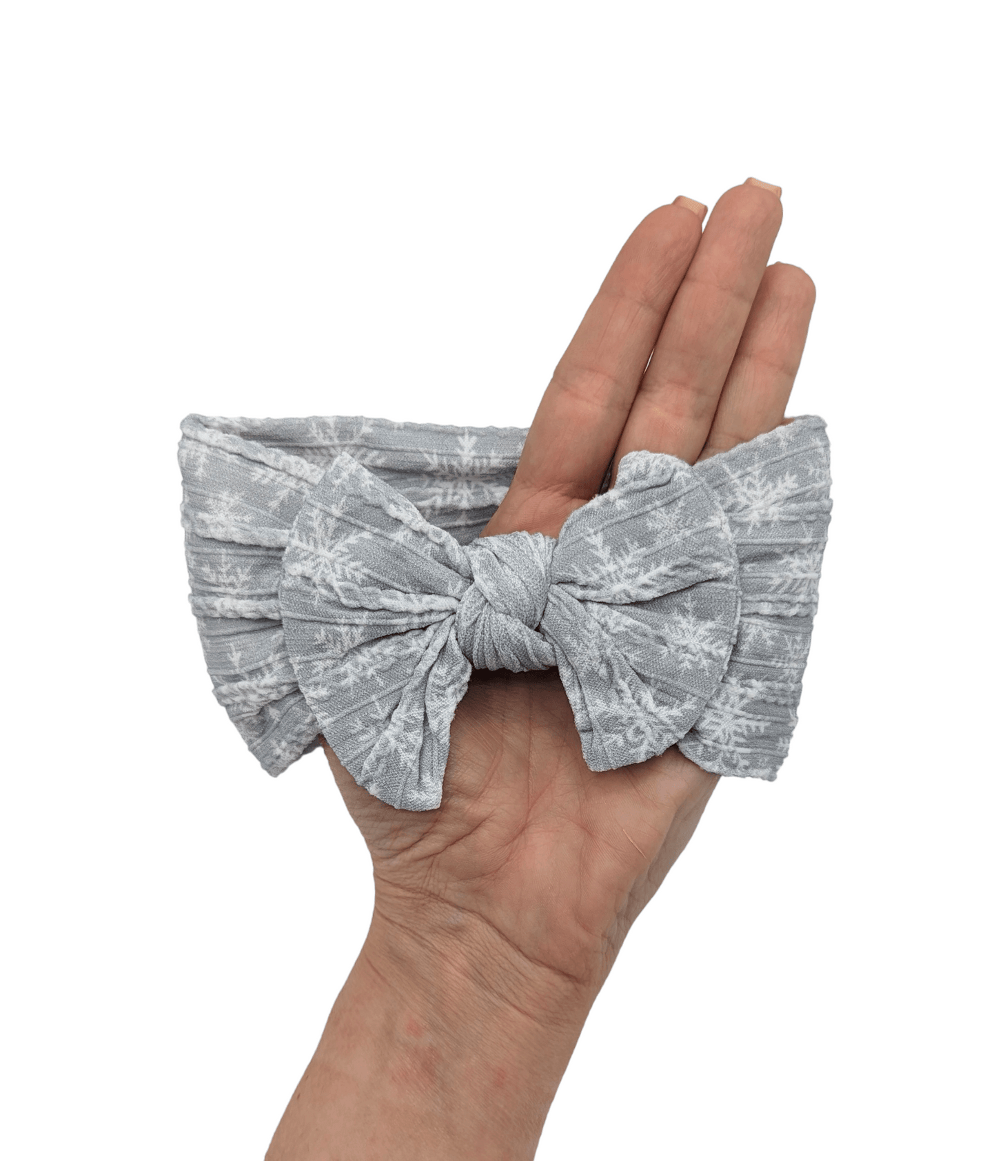 Grey Snowflake Smaller Bow Cable Knit Headwrap - Christmas Collection 2021 - Betty Brown Boutique Ltd
