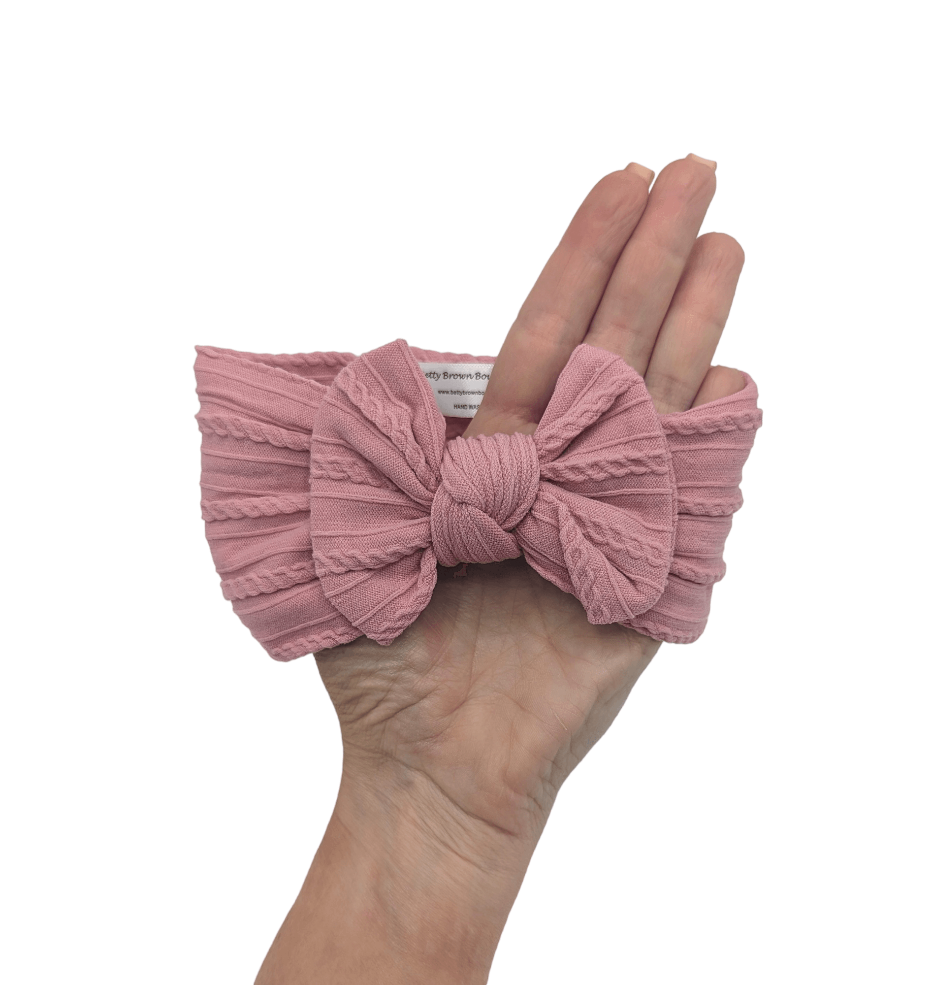 Light Berry Smaller Bow Cable Knit Headwrap - Betty Brown Boutique Ltd