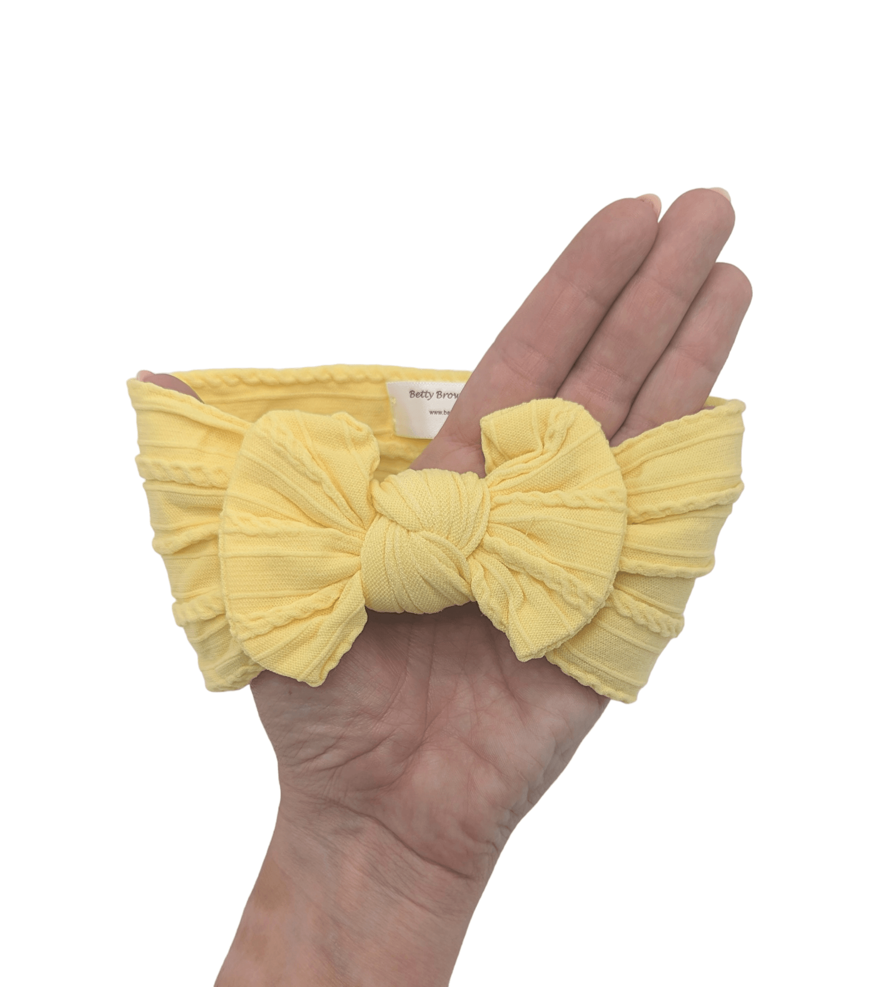 Daffodil Yellow Smaller Bow Cable Knit Headwrap - Betty Brown Boutique Ltd