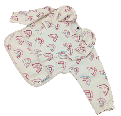 Pink Rainbow Waterproof Frill Detail Bib with Sleeves - Betty Brown Boutique Ltd