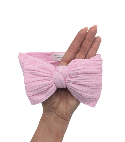 Carnation Pink Larger Bow Cable Knit Headwrap - Betty Brown Boutique Ltd